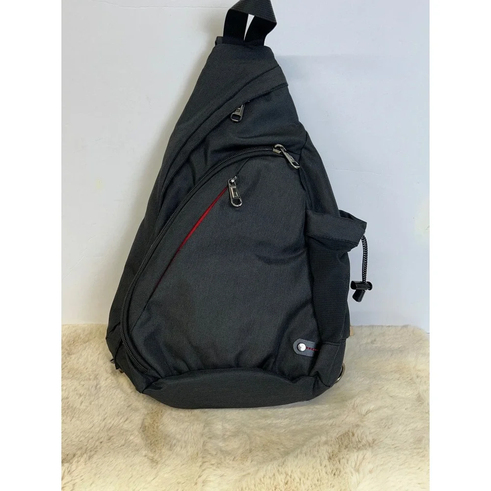 Black Canvas Sling Bag Crossbody Teardrop Backpack Mesh Back Padded Strap